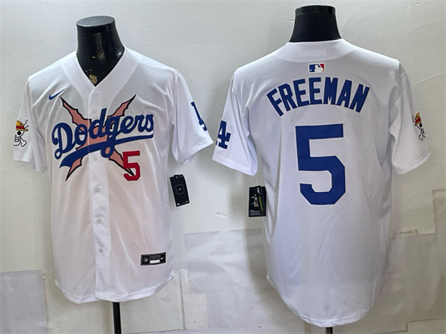 Men's Los Angeles Dodgers x One Piece #5 Freddie Freeman White Vapor Premier Limited Stitched Baseball Jersey Men's Los Angeles Dodgers x One Piece #5 Freddie Freeman White Vapor Premier Limited Stitched Baseball Jersey